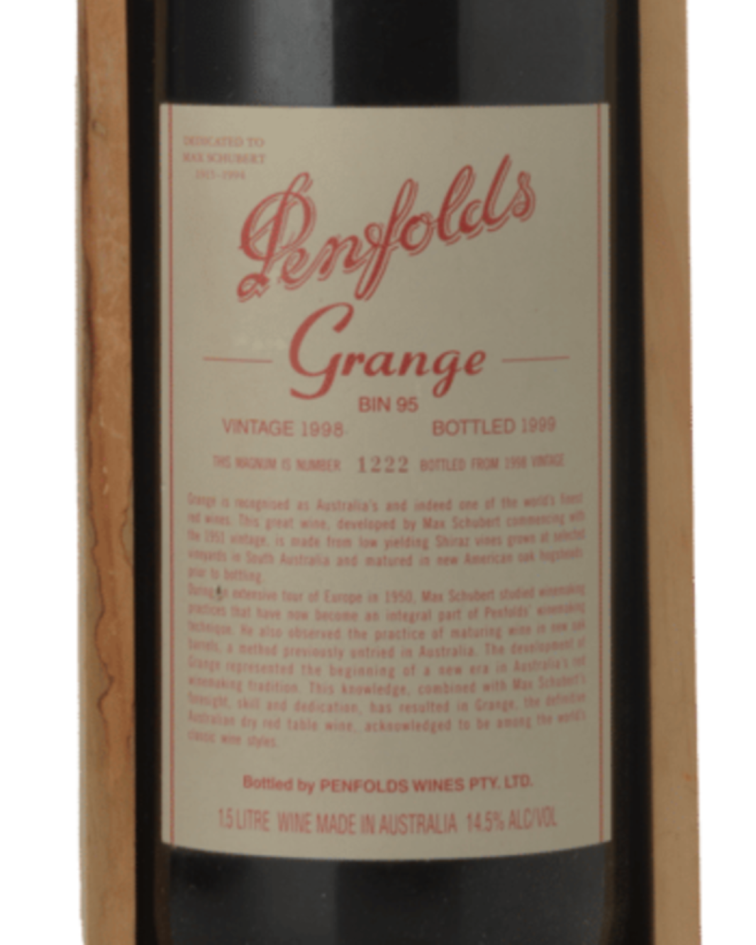 1998 Penfolds Bin 95 Grange Shiraz 1.5L Magnum Original Wooden Box