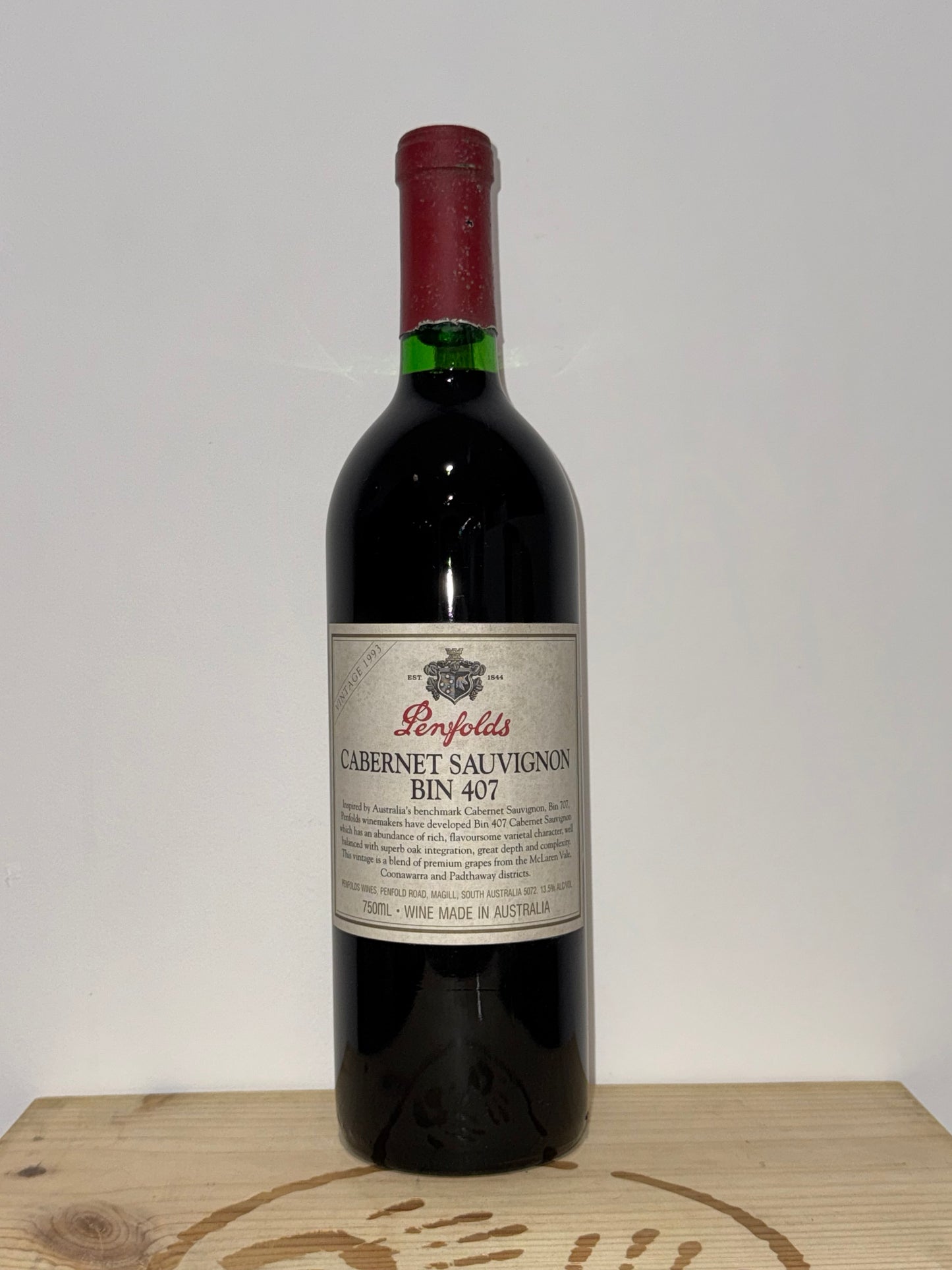 1993 Penfolds Bin 407 Cabernet Sauvignon 750ml (Minor Label Damage)
