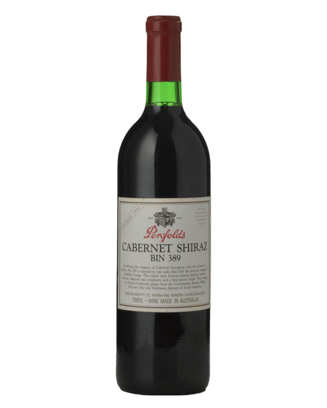 1991 Penfolds Bin 389 Cabernet Shiraz 750ml Minor Label Stains