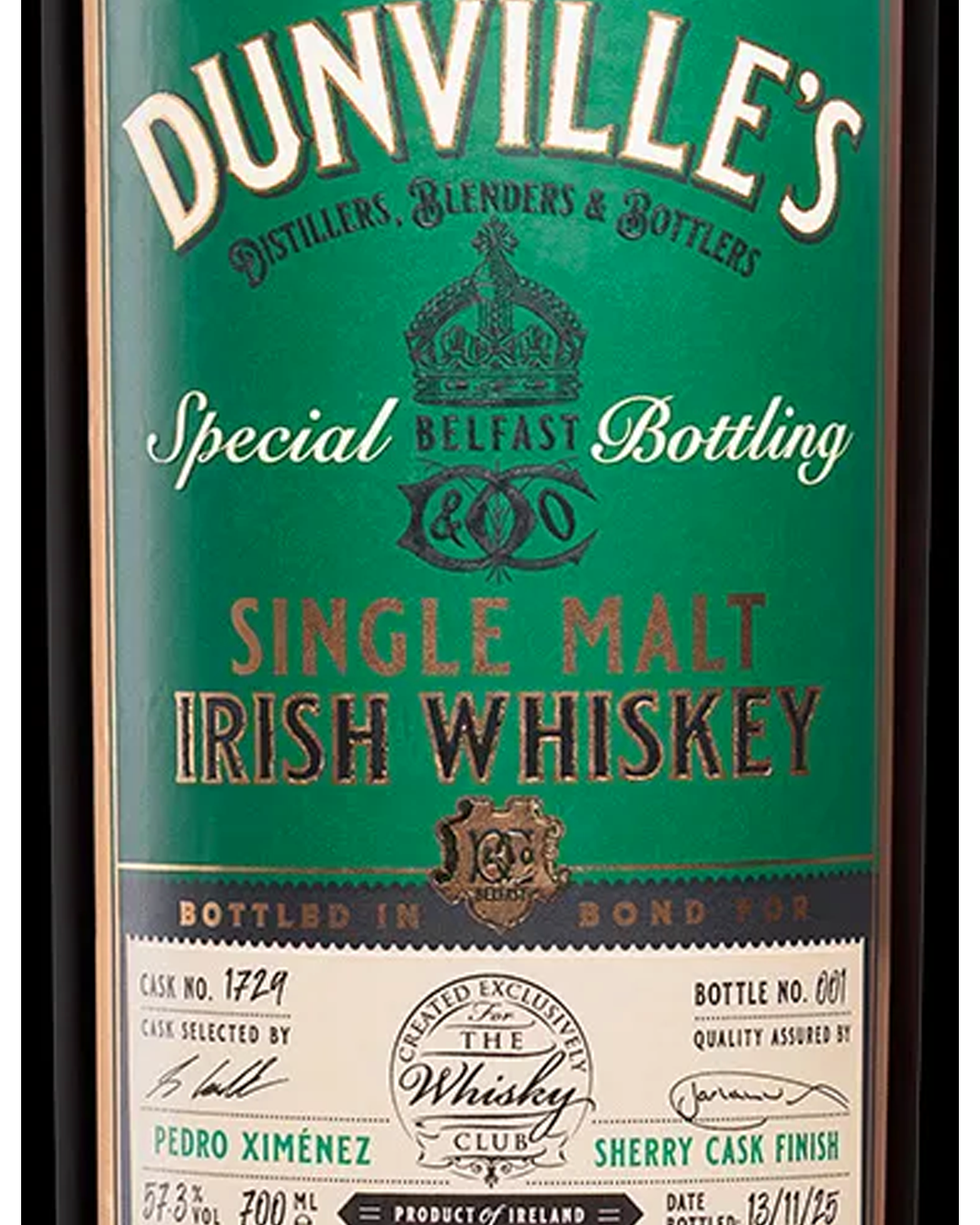 Dunville’s 14 Year Old Pedro Ximénez Single Cask #1729 Single Malt Irish Whiskey 700ml