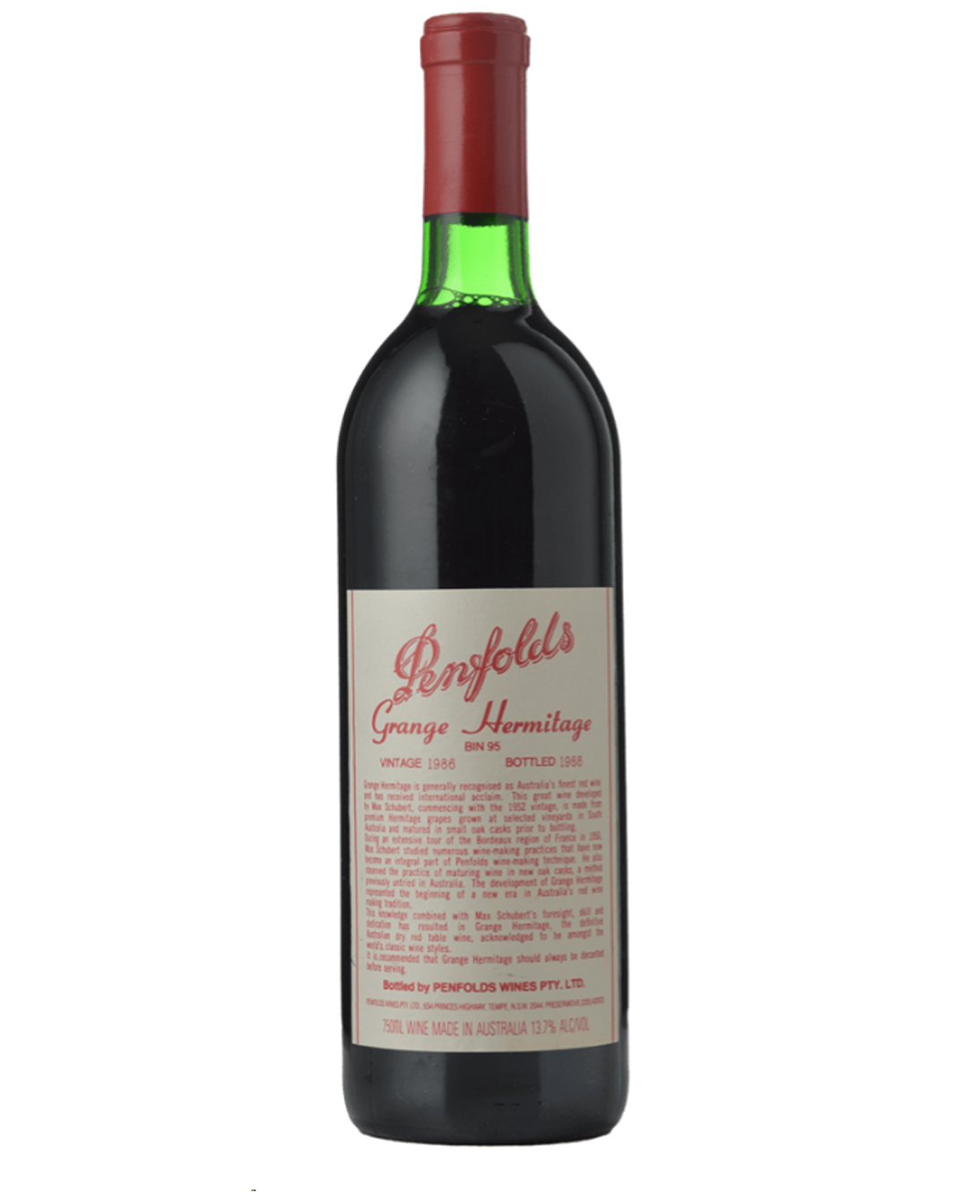 1986 Penfolds Bin 95 Grange Shiraz 750ml just below base of neck minor label damage