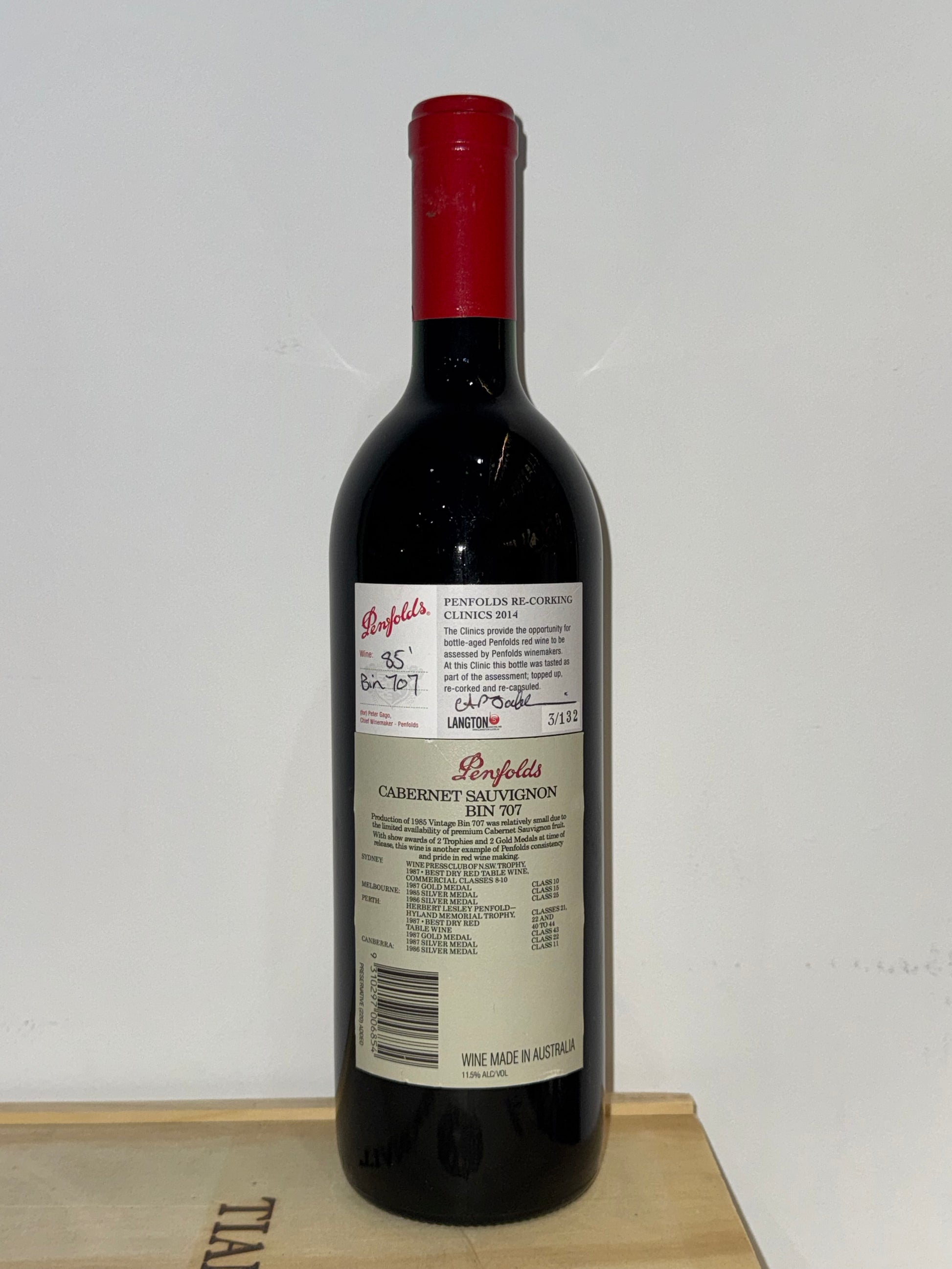 1985 Penfolds Bin 707 Cabernet Sauvignon 750ml (Clinic 2014)