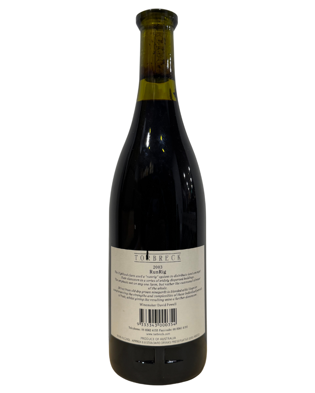 2003 Torbreck RunRig Shiraz Viognier 750ml Minor Back Label Scratch