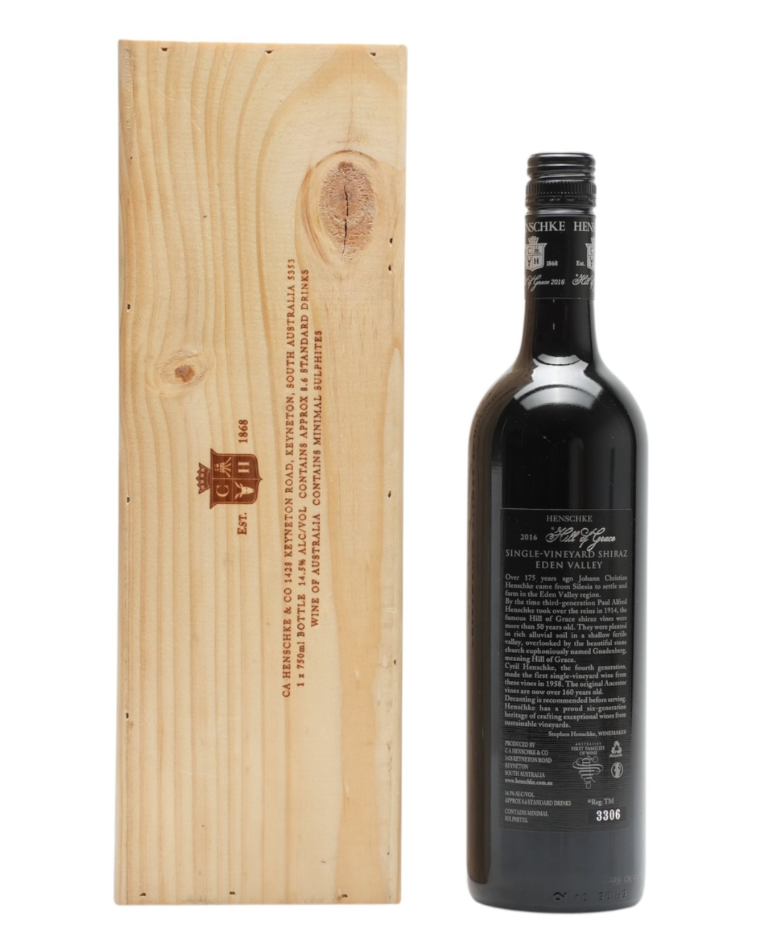 2016 Henschke Hill of Grace Shiraz 750ml Original Wooden Box (Back)
