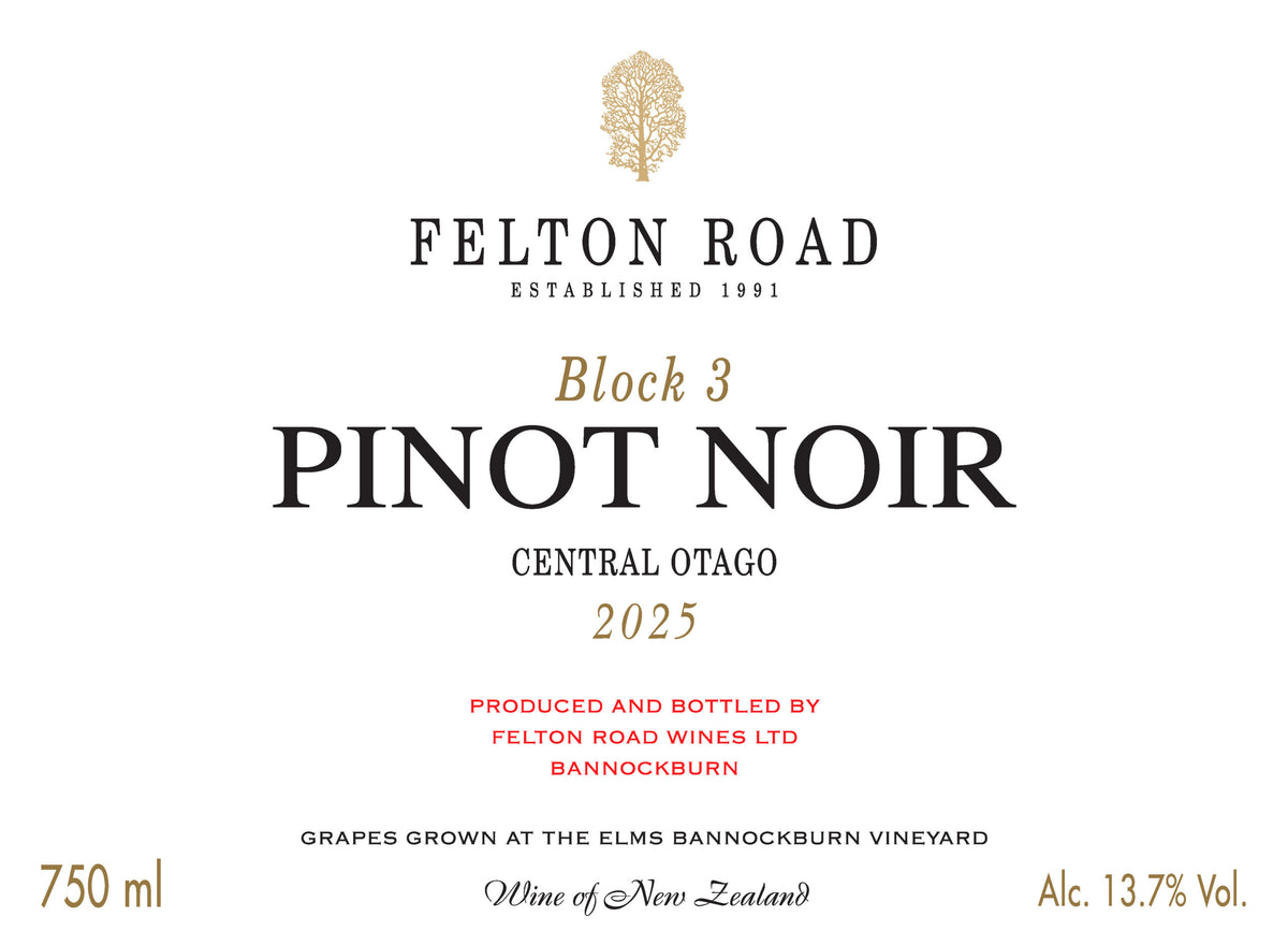 2025 Felton Road Block 3 Pinot Noir 750ml Label