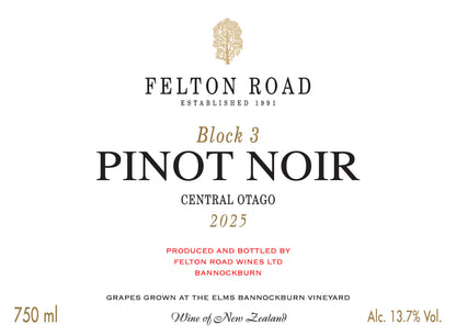2025 Felton Road Block 3 Pinot Noir 750ml Label