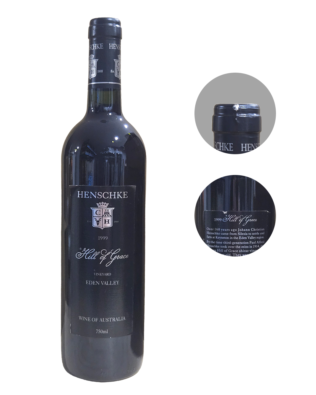 1999 Henschke Hill of Grace Shiraz 750ml Minor Label & Capsule Damage