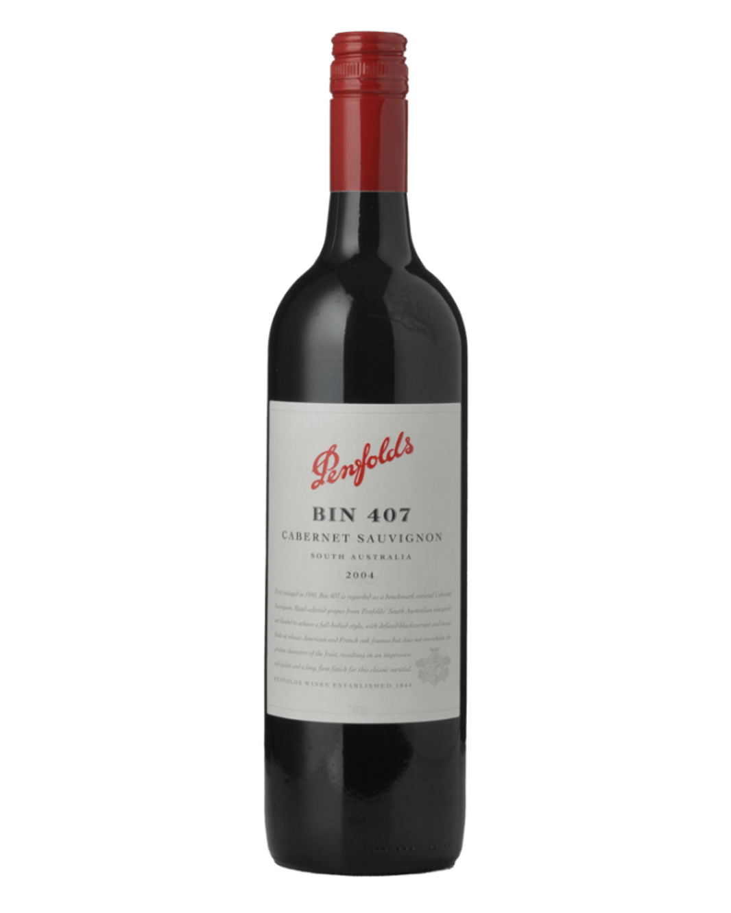 PENFOLDS Bin 407 Cabernet Sauvignon, South Australia 2004 Bottle
Minor Capsule Damage
