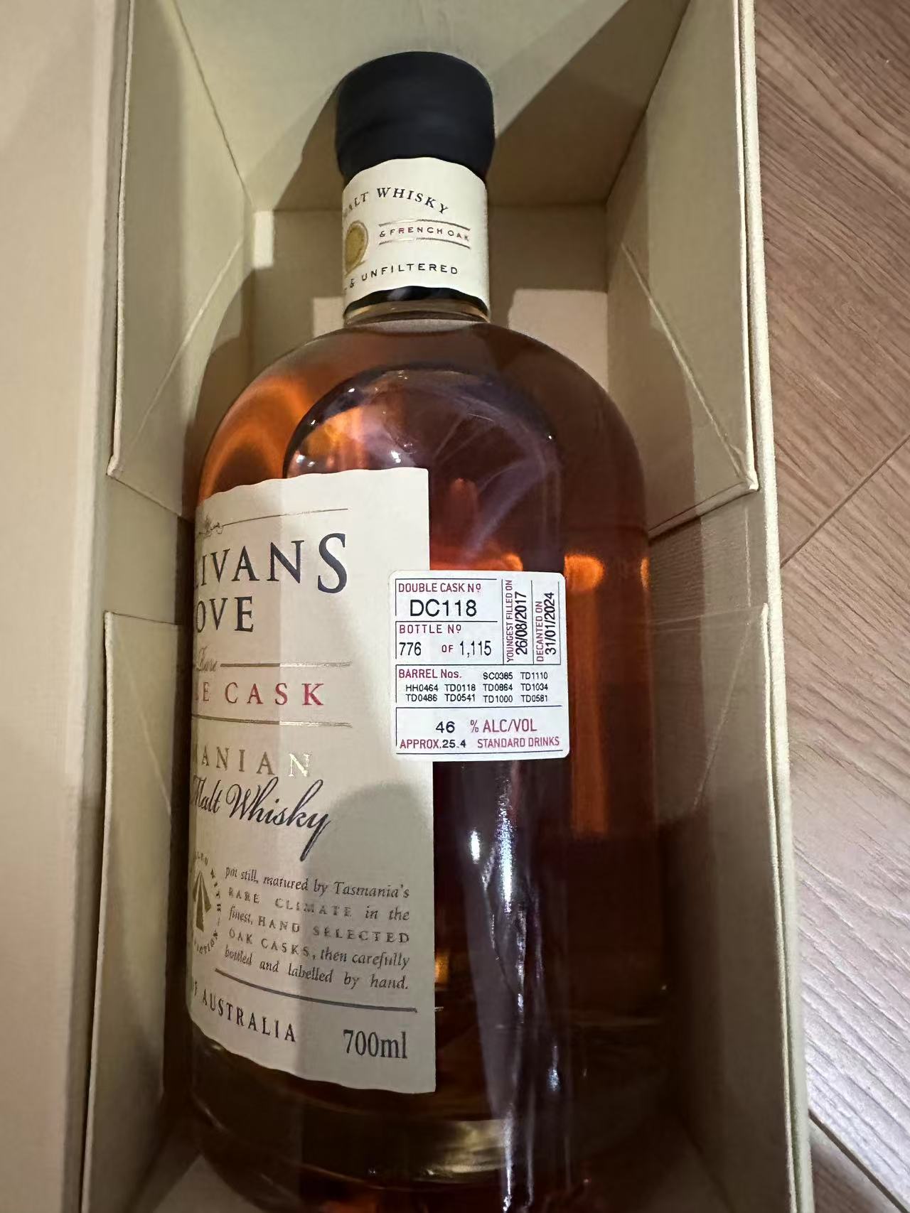 Sullivans Cove Double Cask Barrel DC118 Single Malt Australian Whisky 700ml
